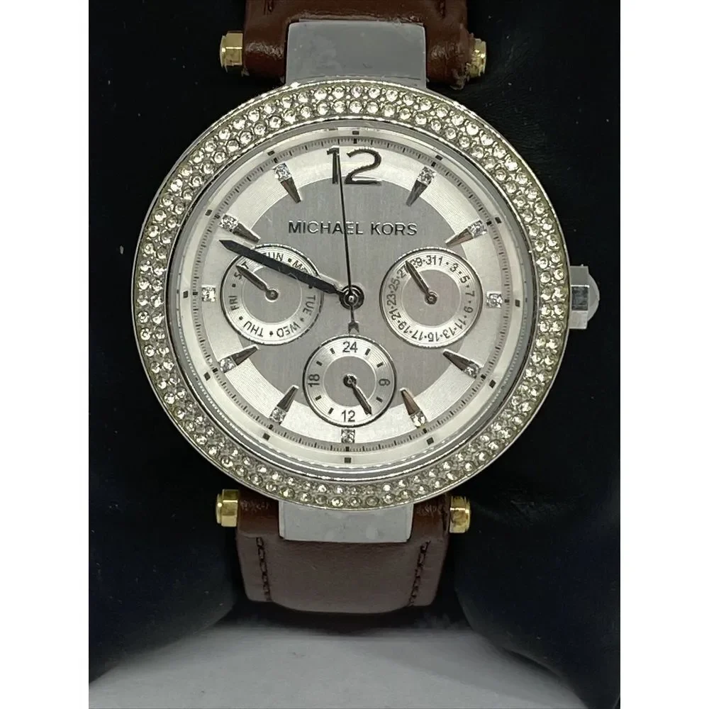Michael Kors MK6194 Women's Brown Leather Analog Dial Quartz Genuine Watch KS553